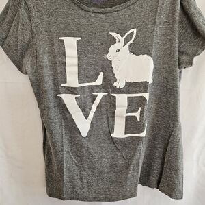 Womens Gray 'LOVE' Bunny Graphic Tee